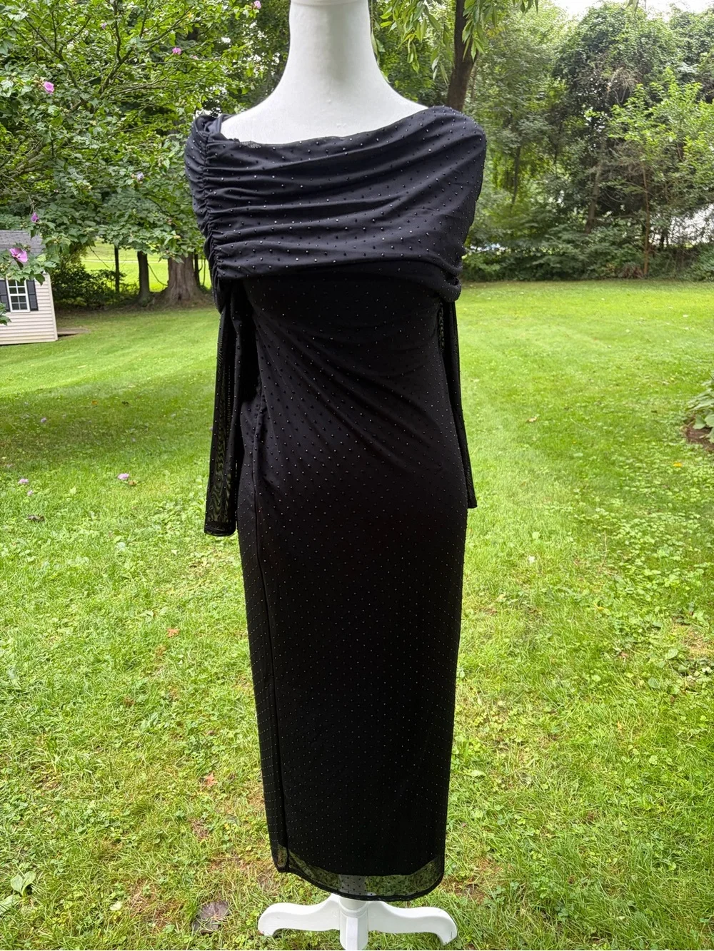 NWT: Abercrombie & Fitch Sheer Black Rhinestone Mesh Maxi Dress Size S